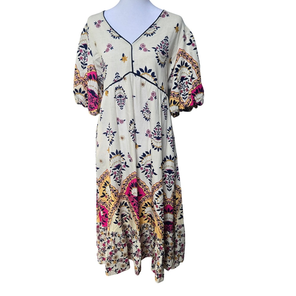 Fig + Flower Womens Floral Medallion Boho Midi Dress Multi color Size M NEW